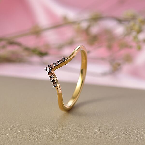Luxuriant Lab Grown Red Diamond Band Ring In 18K Vermeil YG Over Sterling Silver 0.10 Ctw