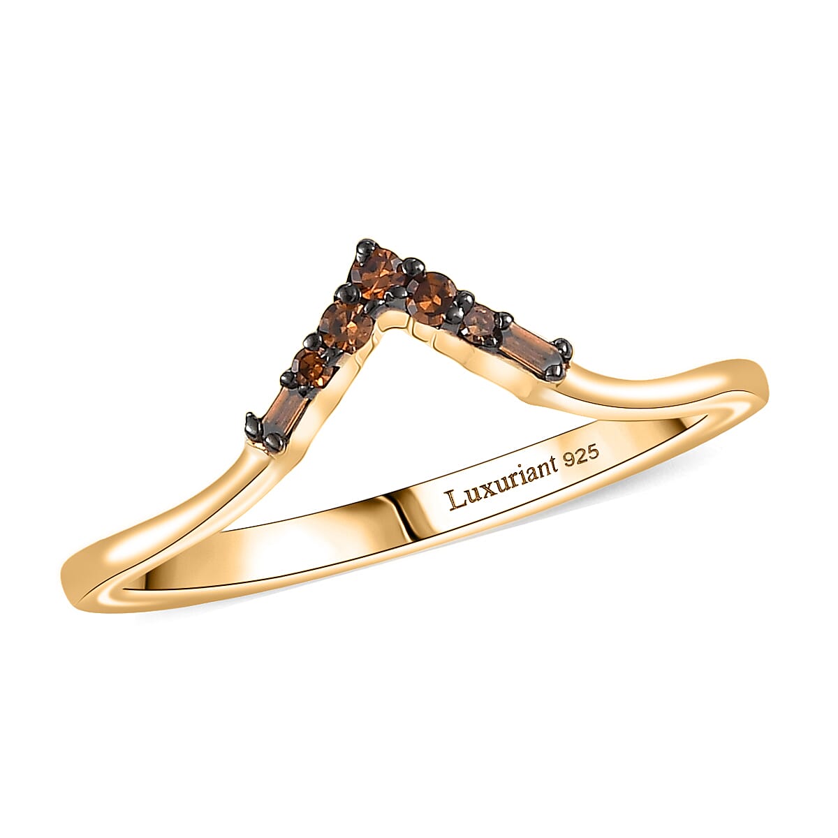 Luxuriant Lab Grown Red Diamond Band Ring in 18K Vermeil YG Over Sterling Silver 0.10 ctw