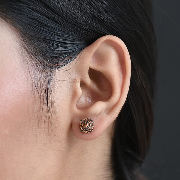 Luxuriant Lab Grown Red Diamond (IR) 0.50 Ctw Rosetta Halo Studs Earrings In Rhodium Over Sterling Silver