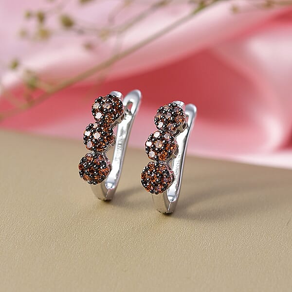 Luxuriant Lab Grown Red Diamond (IR) 1.00 Ctw Crimson Bloom Line Earrings In Rhodium Over Sterling Silver