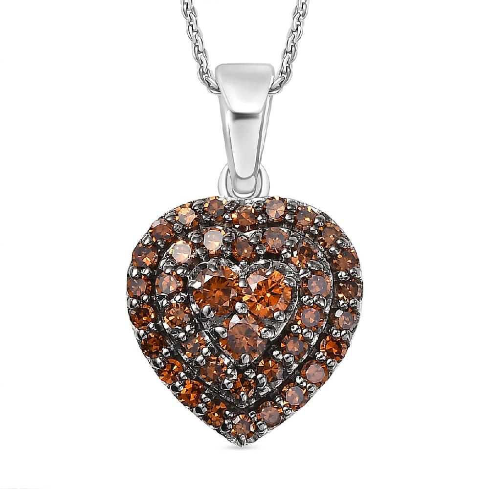 Luxuriant Lab Grown Red Diamond (IR) 1.00 ctw Heart Scarlet Promise Pendant Necklace 20 Inches in Rhodium Over Sterling Silver