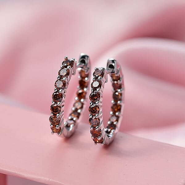 Luxuriant Lab Grown Red Diamond (IR) 1.90 Ctw Scarlet Glow Hoop Earrings In Rhodium Over Sterling Silver