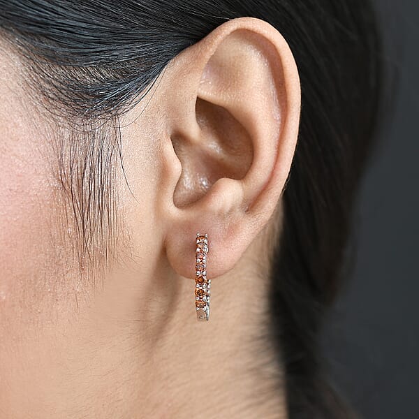 Luxuriant Lab Grown Red Diamond (IR) 1.90 Ctw Scarlet Glow Hoop Earrings In Rhodium Over Sterling Silver