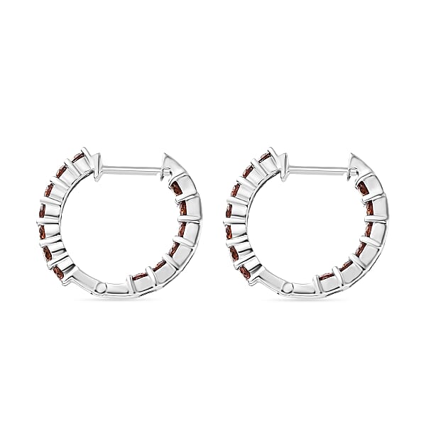 Luxuriant Lab Grown Red Diamond (IR) 1.90 Ctw Scarlet Glow Hoop Earrings In Rhodium Over Sterling Silver