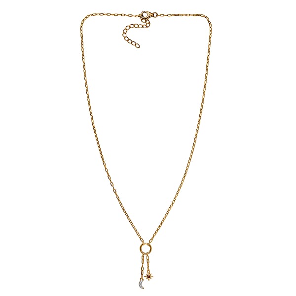 Luxuriant Lab Grown Red Diamond (IR) And Lab Grown Diamond (SI) 0.10 Ctw Sun & Moon Necklace In 18K Vermeil Yellow Gold Over Sterling Silver 18-20 Inches
