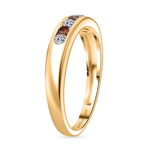 Luxuriant Lab Grown Red Diamond (IR) And Lab Grown Diamond 0.33 Ctw Fire & Frost Band Ring In 18K Vermeil Yellow Gold Over Sterling Silver