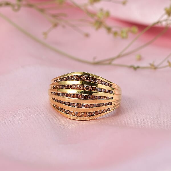 Luxuriant Lab Grown Red Diamond (IR) SI 1.50 Ctw Multi Row Ring In 18K Vermeil Yellow Gold Over Sterling Silver