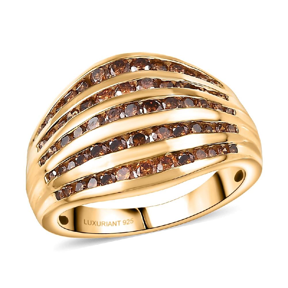 Luxuriant Lab Grown Red Diamond (IR) SI 1.50 ctw Multi Row Ring in 18K Vermeil Yellow Gold Over Sterling Silver