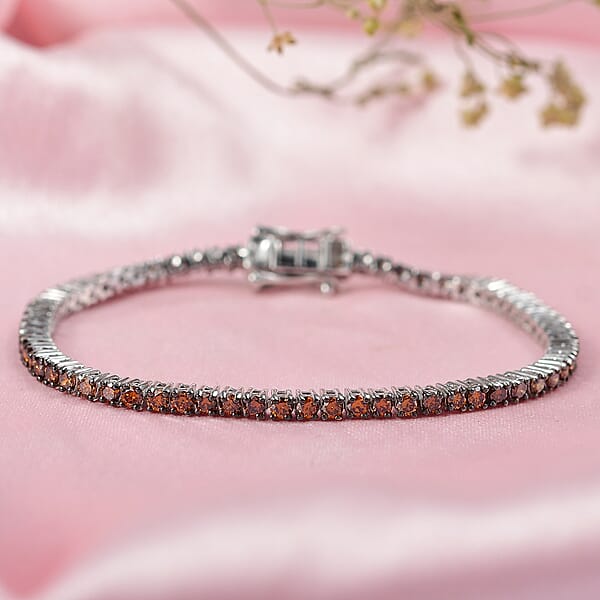 Luxuriant Lab Grown Red Diamond (IR) SI 3.00 Ctw Scarlet Glow Bracelet In Rhodium Over Sterling Silver (6.50 In)