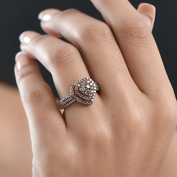 Luxuriant Lab Grown Red Diamond Promise Ring In Rhodium Over Sterling Silver 1.00 Ctw
