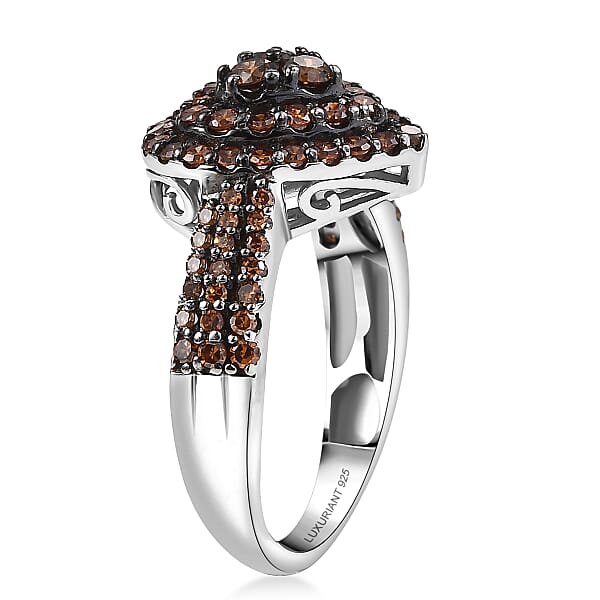 Luxuriant Lab Grown Red Diamond Promise Ring In Rhodium Over Sterling Silver 1.00 Ctw