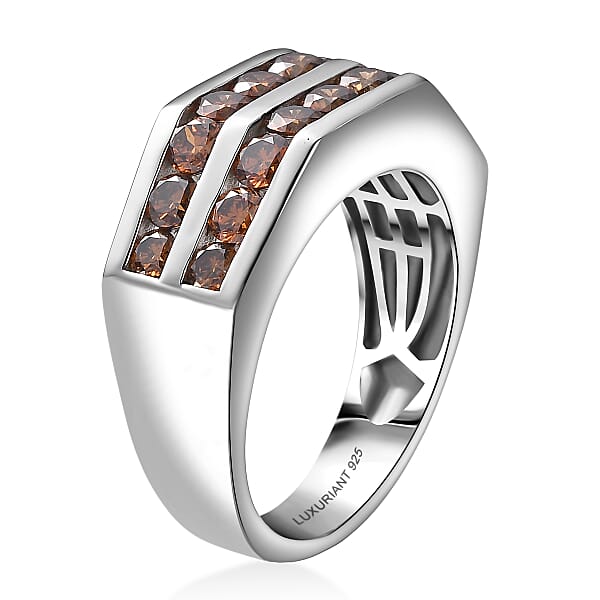 Luxuriant Lab Grown Red Diamond (SI) Band Men's Ring In Rhodium Over Sterling Silver 2.10 Ctw