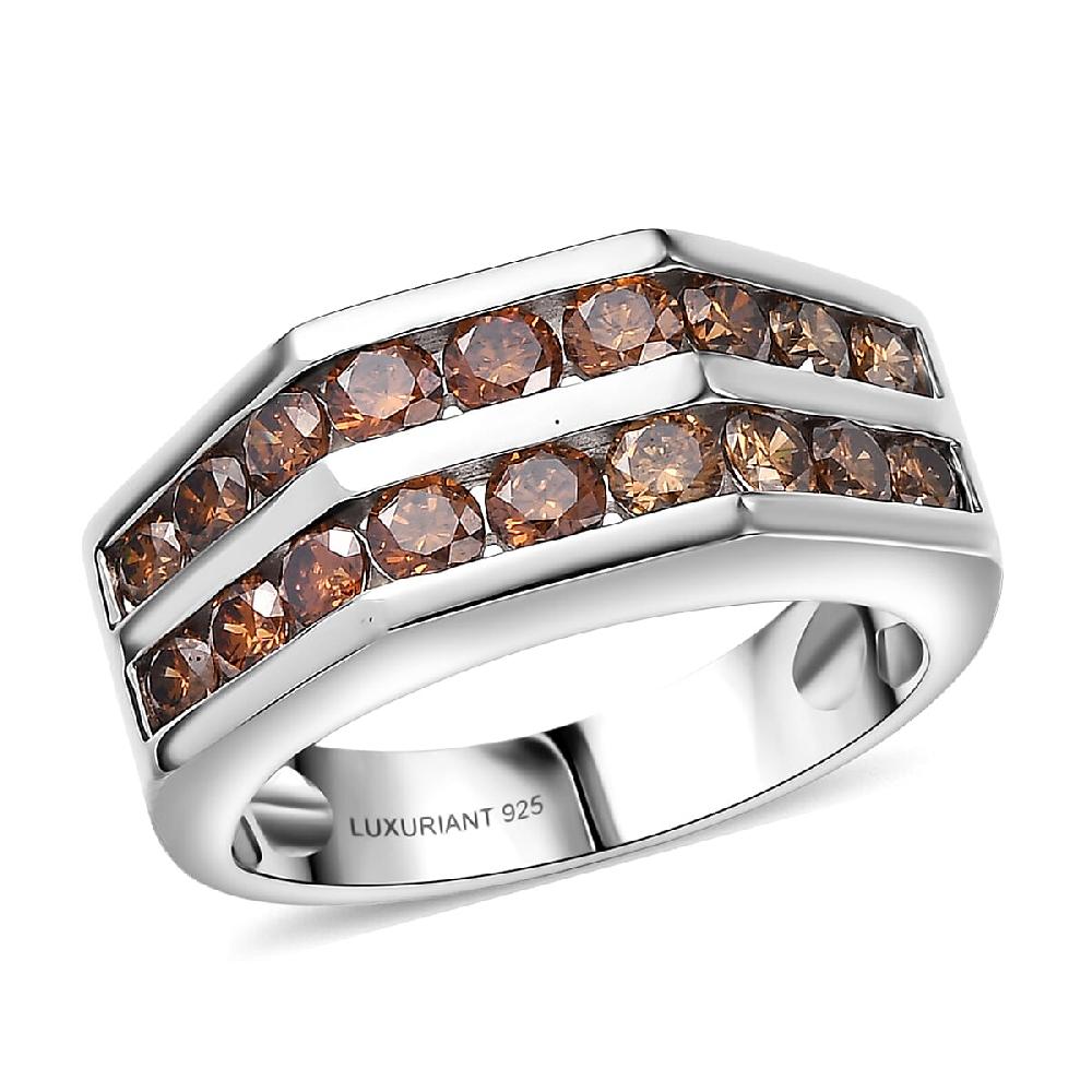 Luxuriant Lab Grown Red Diamond (SI) Band Men's Ring in Rhodium Over Sterling Silver 2.10 ctw
