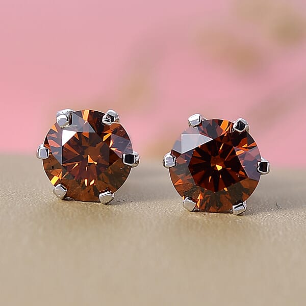Luxuriant Lab Grown Red Diamond SI (IR) 2.00 Ctw Rosetta Studs Earrings In 10K White Gold