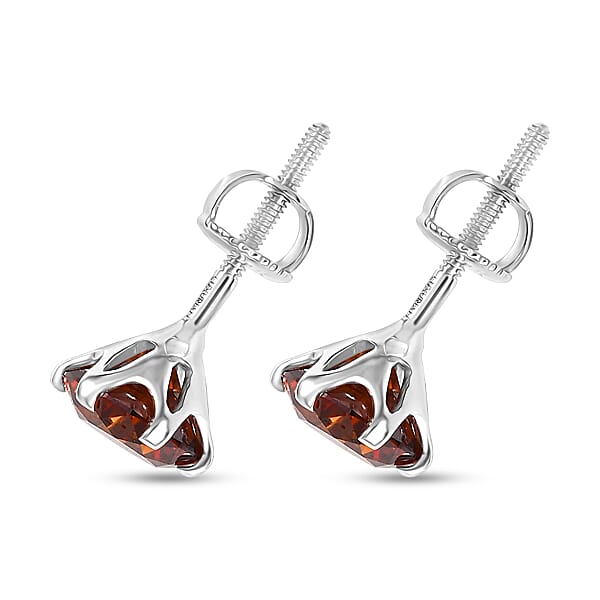 Luxuriant Lab Grown Red Diamond SI (IR) 2.00 Ctw Rosetta Studs Earrings In 10K White Gold