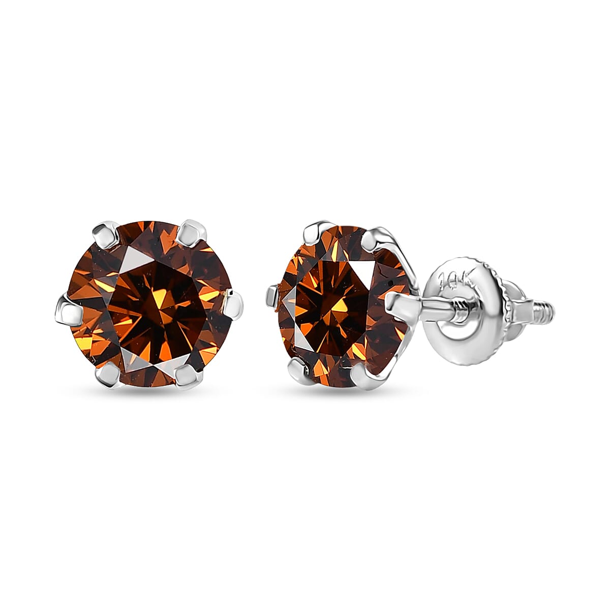Luxuriant Lab Grown Red Diamond SI (IR) 2.00 Ctw Rosetta Studs Earrings In 10K White Gold