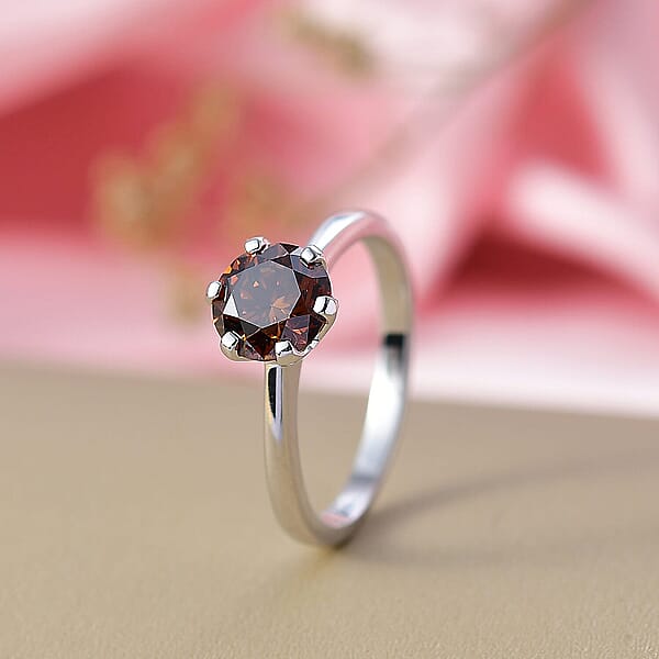 Luxuriant Lab Grown Red Diamond Solitaire Ring In 10K White Gold 1.50 Ctw