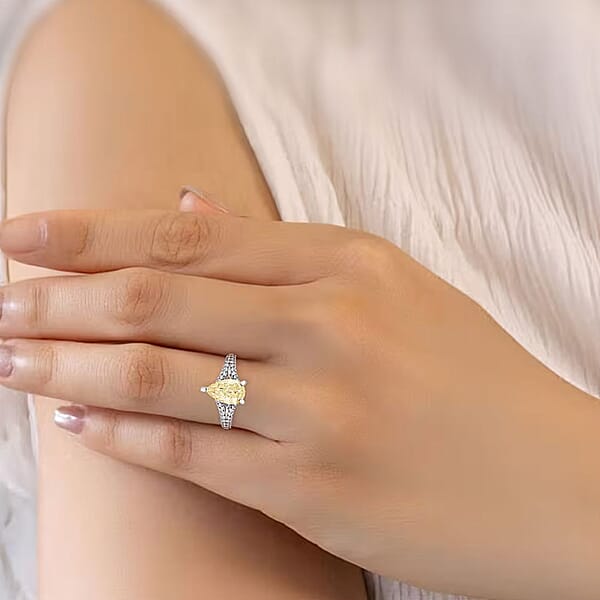 Luxuriant Lab Grown Yellow And White Diamond Ring In 14K White Gold 2.43 Ctw