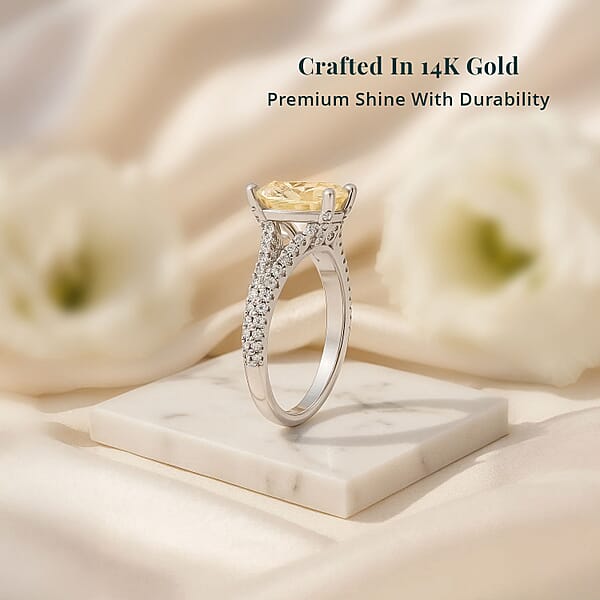Luxuriant Lab Grown Yellow And White Diamond Ring In 14K White Gold 2.43 Ctw