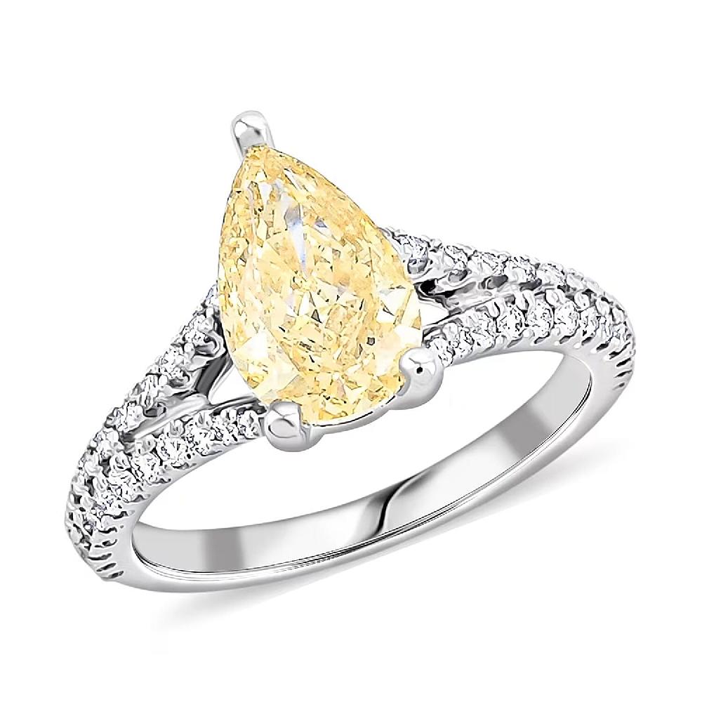 Luxuriant Lab Grown Yellow and White Diamond Ring in 14K White Gold 2.43 ctw