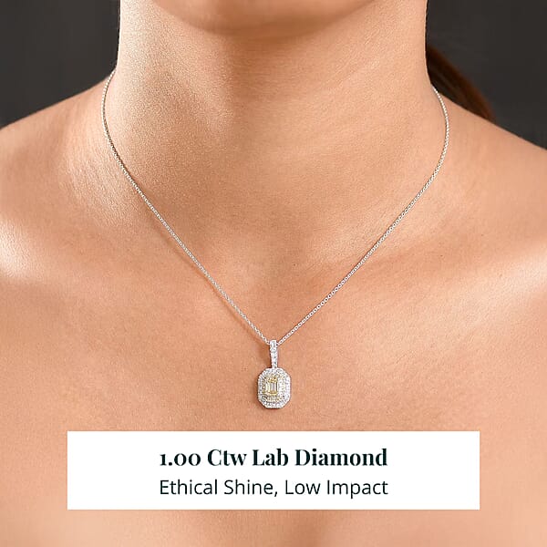 Luxuriant Lab Grown Yellow Diamond And Lab Grown Diamond Pendant Necklace In 10K White Gold 1.00 Ctw (20 Inches)