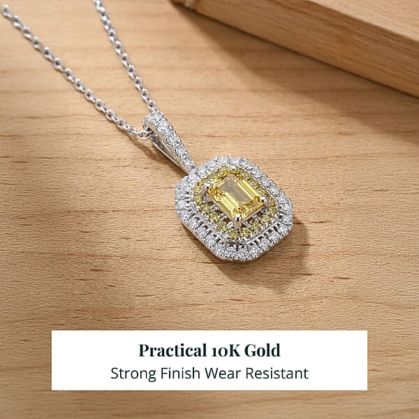 Luxuriant Lab Grown Yellow Diamond And Lab Grown Diamond Pendant Necklace In 10K White Gold 1.00 Ctw (20 Inches)
