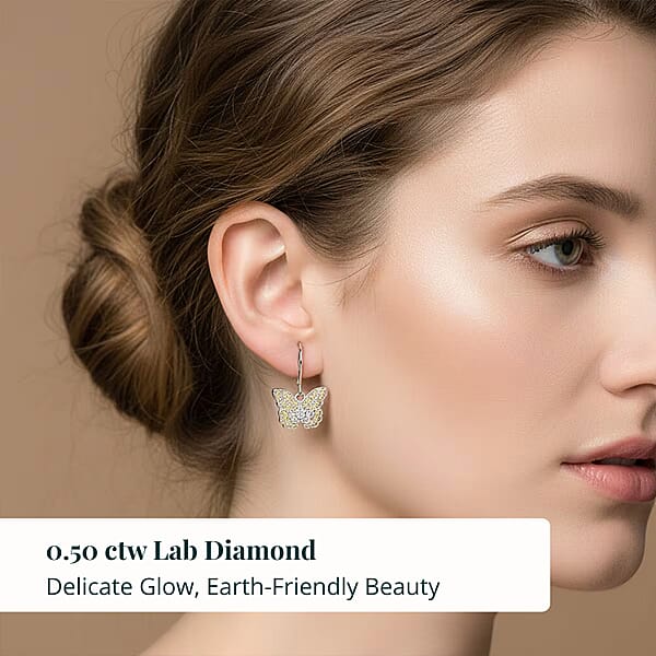 Luxuriant Lab Grown Yellow Diamond (IR) And Lab Grown Diamond VS 0.50 Ctw Earrings In Rhodium Over Sterling Silver