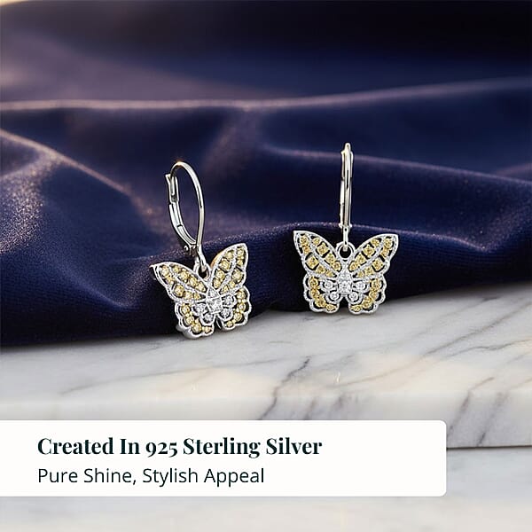 Luxuriant Lab Grown Yellow Diamond (IR) And Lab Grown Diamond VS 0.50 Ctw Earrings In Rhodium Over Sterling Silver