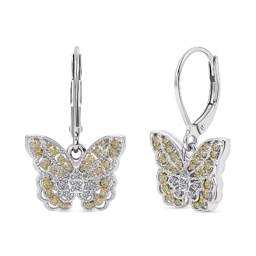 Luxuriant Lab Grown Yellow Diamond (IR) and Lab Grown Diamond VS 0.50 ctw Earrings in Rhodium Over Sterling Silver