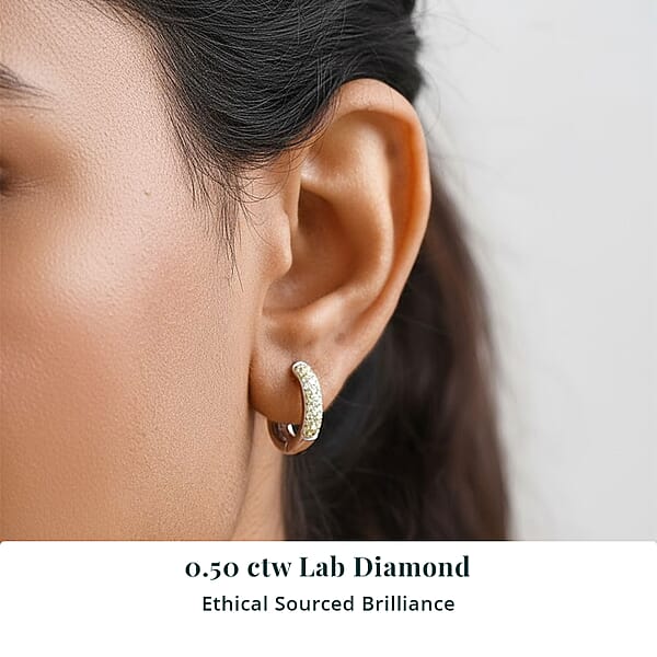 Luxuriant Lab Grown Yellow Diamond (IR) And Lab Grown Diamond VS 0.50 Ctw Golden Glow Hoop Earrings In Rhodium Over Sterling Silver