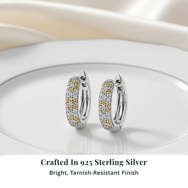 Luxuriant Lab Grown Yellow Diamond (IR) And Lab Grown Diamond VS 0.50 Ctw Golden Glow Hoop Earrings In Rhodium Over Sterling Silver