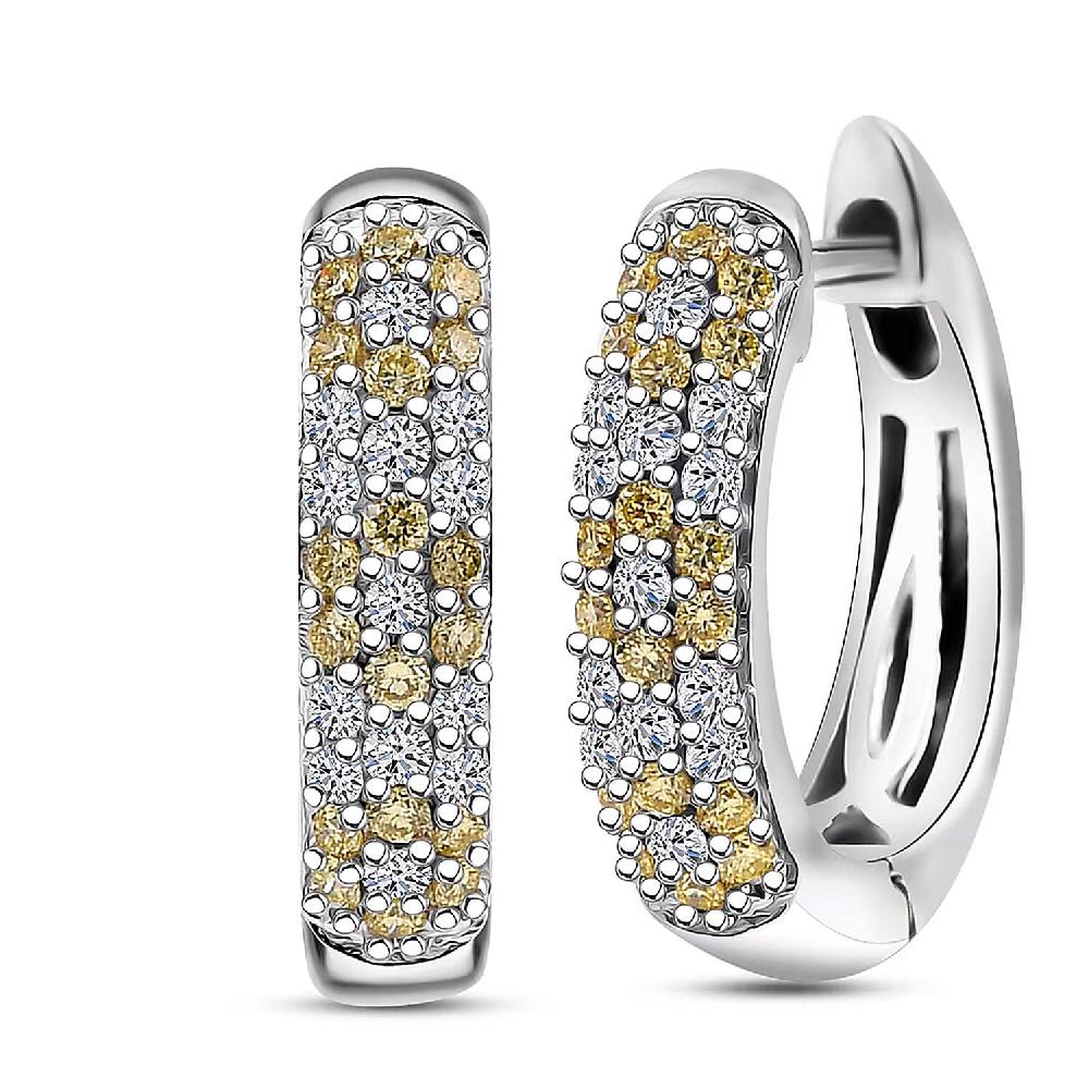 Luxuriant Lab Grown Yellow Diamond (IR) and Lab Grown Diamond VS 0.50 ctw Golden Glow Hoop Earrings in Rhodium Over Sterling Silver