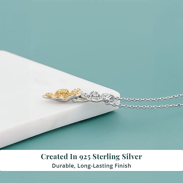 Luxuriant Lab Grown Yellow Diamond (IR) And Lab Grown Diamond VS 0.33 Ctw Blooming Floral Pendant Necklace 18-20 Inches In Rhodium Over Sterling Silver