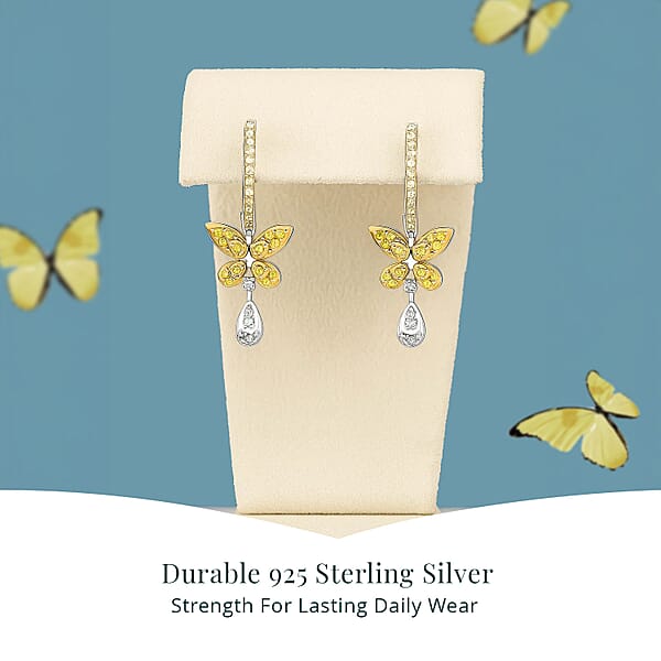 Luxuriant Lab Grown Yellow Diamond (IR) And Lab Grown Diamond VS 0.50 Ctw Butterfly Earrings In Rhodium Over Sterling Silver