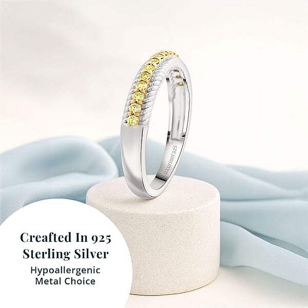 Luxuriant Lab Grown Yellow Diamond (IR) VS 0.25 Ctw Band Ring In Rhodium Over Sterling Silver