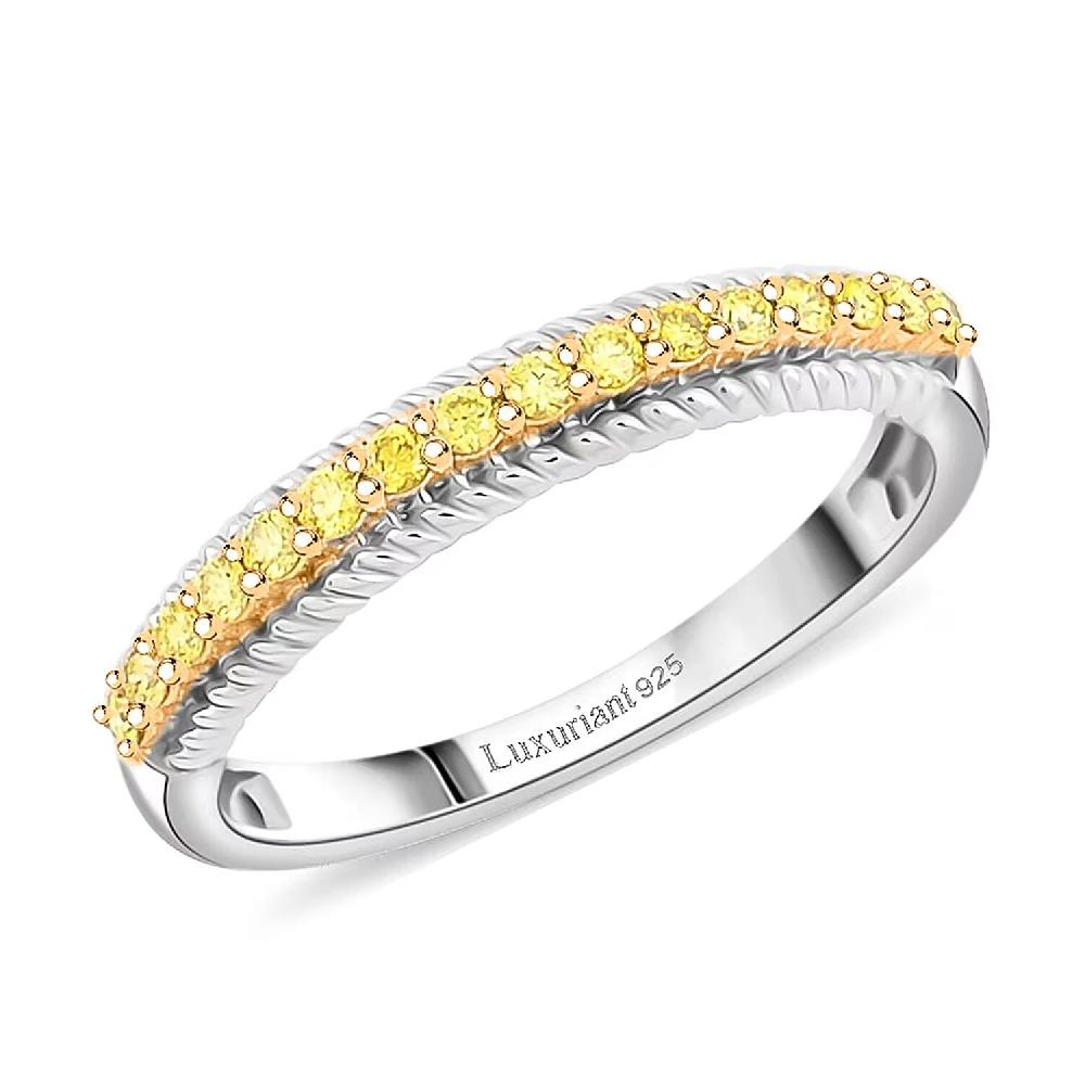 Luxuriant Lab Grown Yellow Diamond (IR) VS 0.25 ctw Band Ring in Rhodium Over Sterling Silver