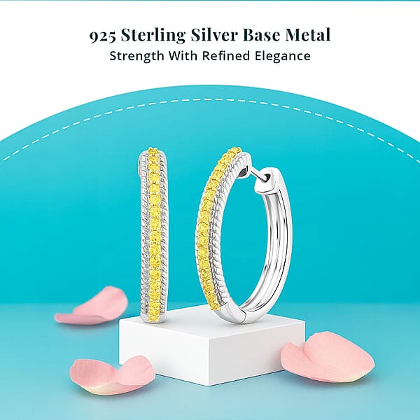 Luxuriant Lab Grown Yellow Diamond (IR) VS 0.33 Ctw Hoop Earrings In Rhodium Over Sterling Silver