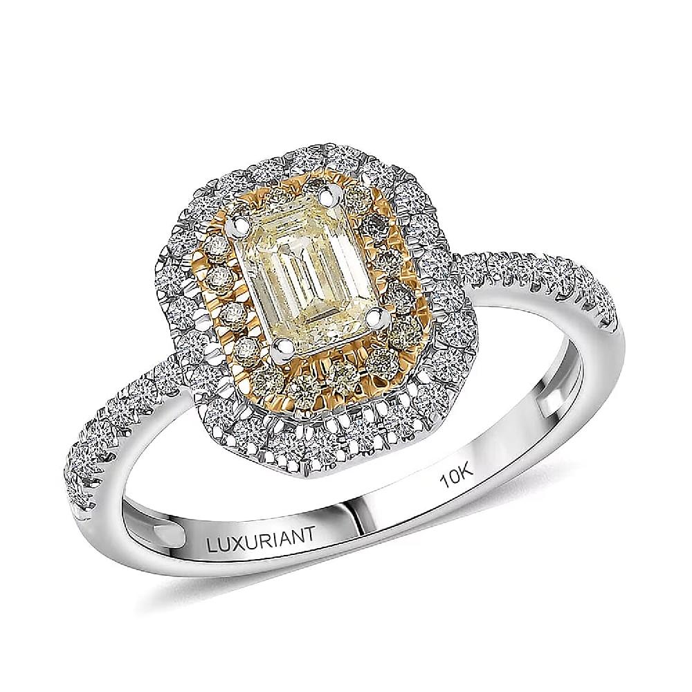 Luxuriant Lab Grown Yellow Diamond Lab Grown Diamond (VS) Art Deco Ring in 10K White Gold 1.00 ctw