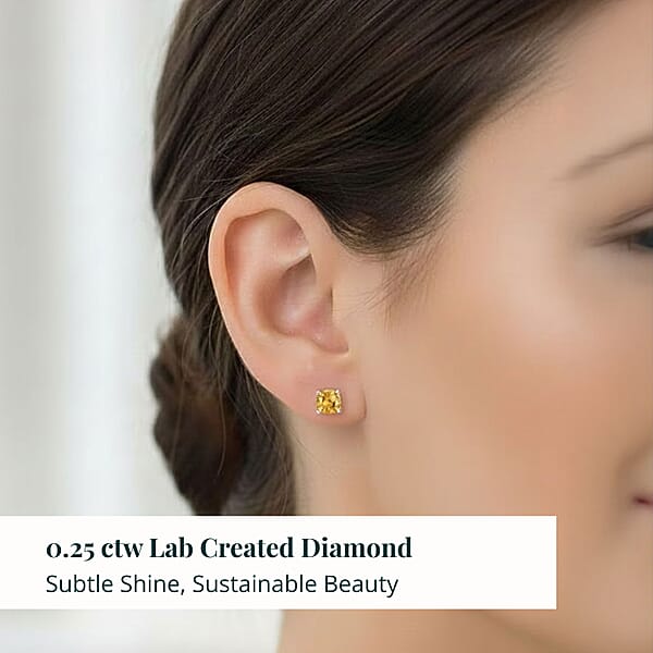 Luxuriant Lab Grown Yellow Diamond Stud Earrings In 14K White Gold 0.25 Ctw (VS)