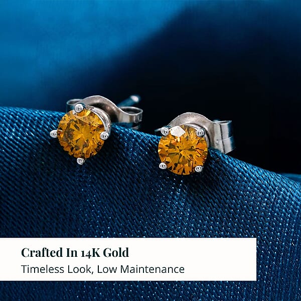 Luxuriant Lab Grown Yellow Diamond Stud Earrings In 14K White Gold 0.25 Ctw (VS)