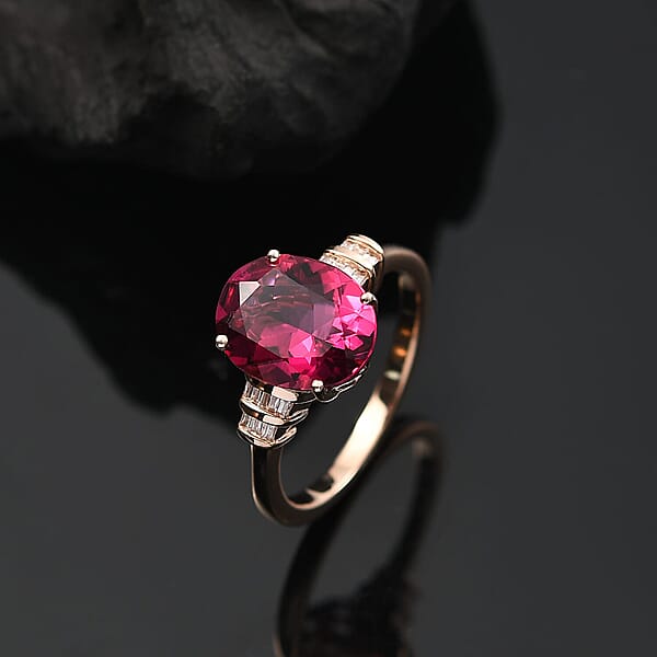 Luxuriant Premium Bixbite (LG) And Diamond I2 3.50 Ctw Ring In 10K Rose Gold