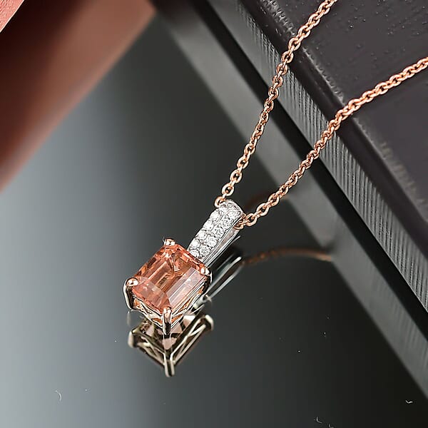 Luxuriant Premium Blush Tourmaline And Lab Grown Diamond 1.85 Ctw Crownlight Pendant Necklace 20 Inches In 10K White And Rose Gold