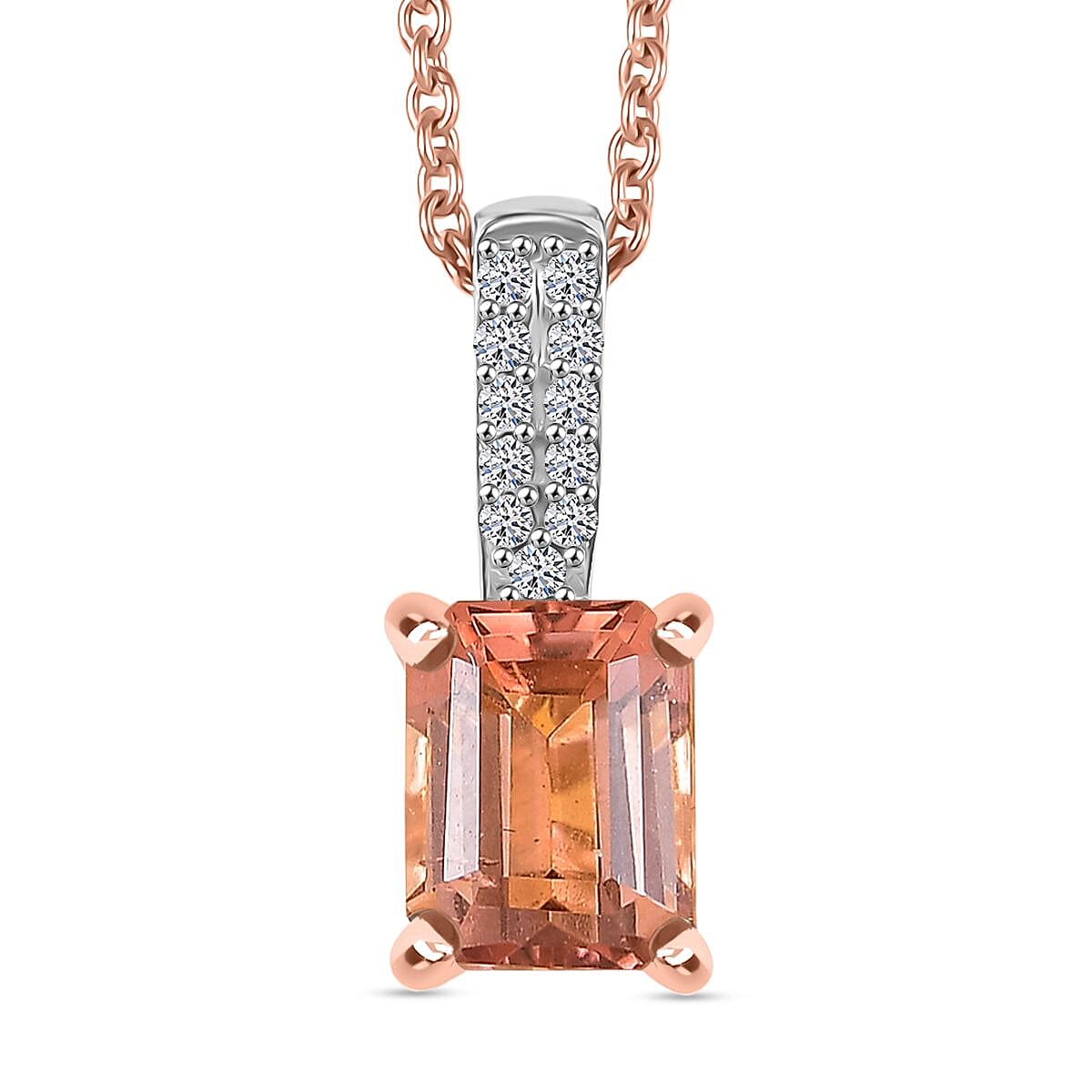 Luxuriant Premium Blush Tourmaline and Lab Grown Diamond 1.85 ctw Crownlight Pendant Necklace 20 Inches in 10K White and Rose Gold