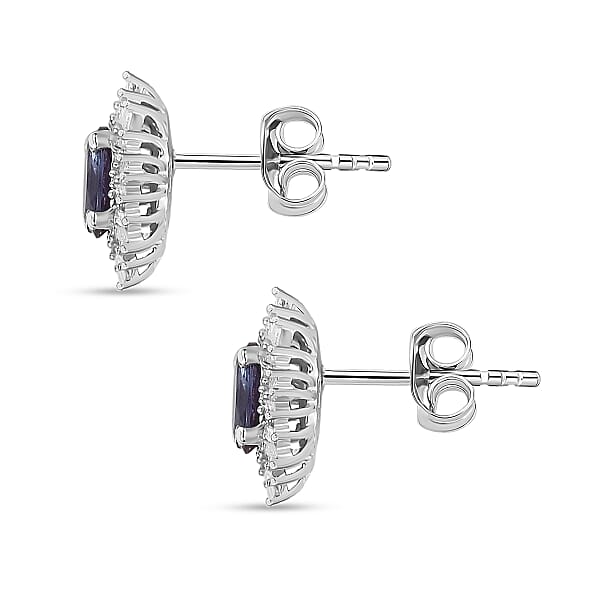 Luxuriant Premium Lab Grown Alexandrite And Diamond 1.30 Ctw Twilight Bloom Earrings In Rhodium Over Sterling Silver