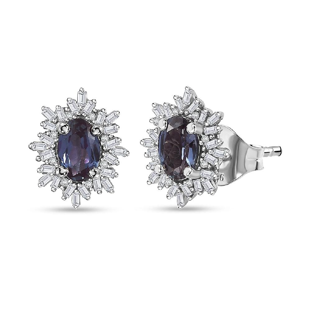 Luxuriant Premium Lab Grown Alexandrite and Diamond 1.30 ctw Twilight Bloom Earrings in Rhodium Over Sterling Silver