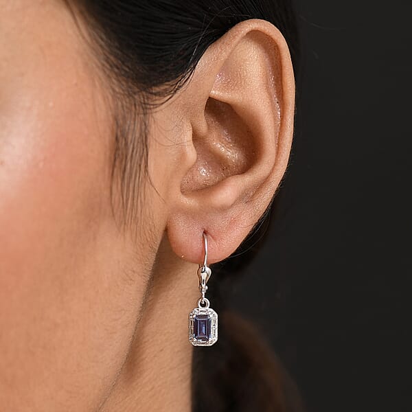 Luxuriant Premium Lab Grown Alexandrite And White Topaz 1.85 Ctw Eclipse Empire Earrings In Rhodium Over Sterling Silver