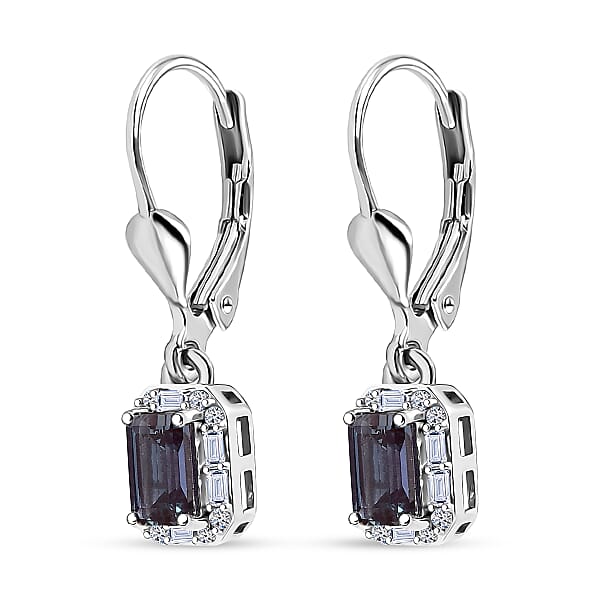 Luxuriant Premium Lab Grown Alexandrite And White Topaz 1.85 Ctw Eclipse Empire Earrings In Rhodium Over Sterling Silver