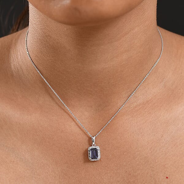 Luxuriant Premium Lab Grown Alexandrite And White Topaz 2.35 Ctw Eclipse Empire Pendant Necklace In Rhodium Over Sterling Silver 20 Inches