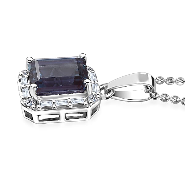 Luxuriant Premium Lab Grown Alexandrite And White Topaz 2.35 Ctw Eclipse Empire Pendant Necklace In Rhodium Over Sterling Silver 20 Inches