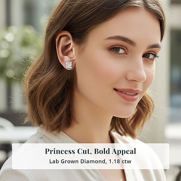 Luxuriant Princess Cut Lab Grown Diamond G VS2 1.18 Ctw Earrings In 14K White Gold